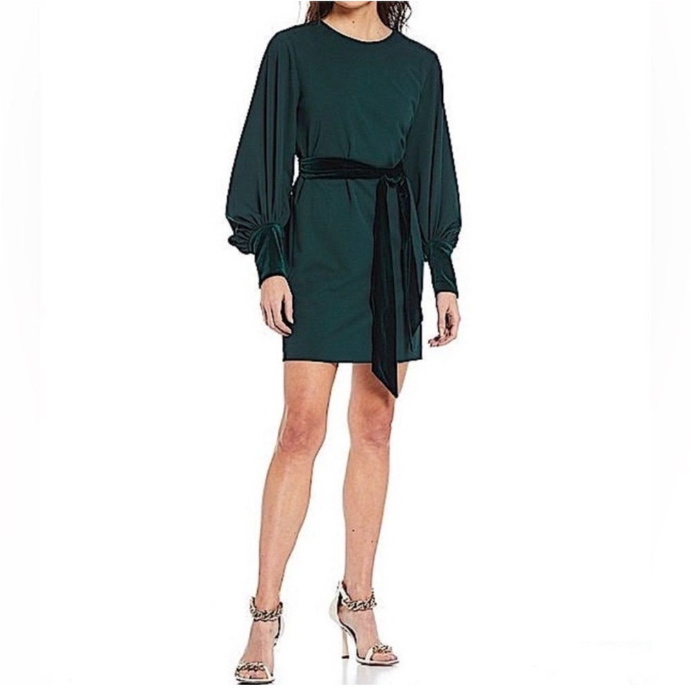 Belle Badgley Mischka Green 14 Velvet Cuffs Waist Tie Dress Whimsigoth Royalcore